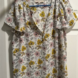 COPY - Loft blouse. White/yellow/pink. Very nice. Size large